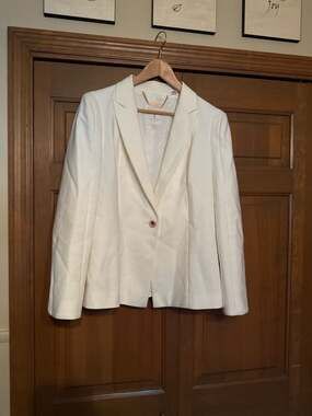 -Ted Baker London Sayde Ivory Tailored Single Button Blazer with Rose Gold Hardw